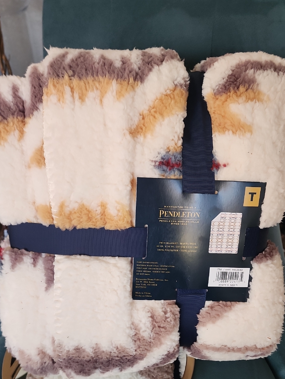 Pendleton Sherpa Blanket in Cream, Red, Blue, Gray - Picture 5 of 5